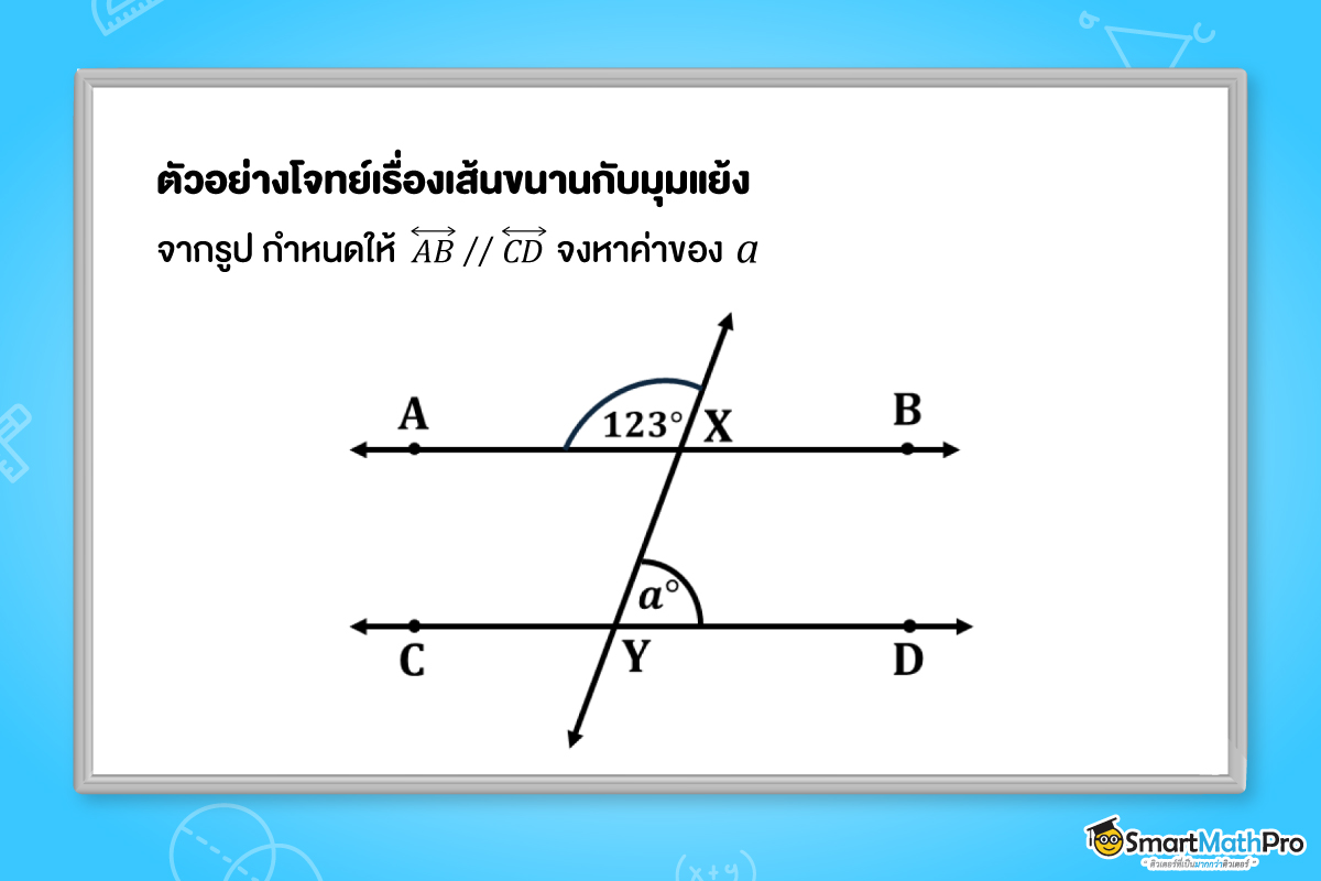 ตัวอย่างแบบฝึกหัดเรื่องเส้นขนานกับมุมแย้ง